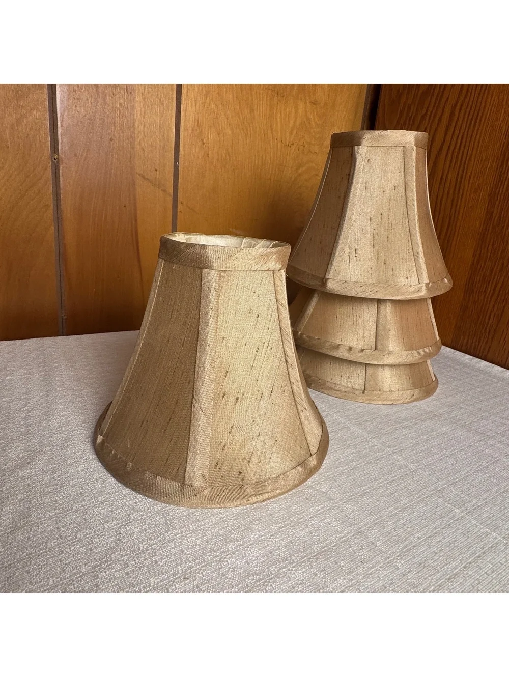 Vintage Set Of 2 Gold Beige Bell Lamp Shades 5” Tall Clip On
